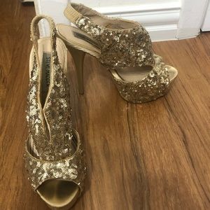 Steve Madden gold sequin Snobie-S peep toe heels